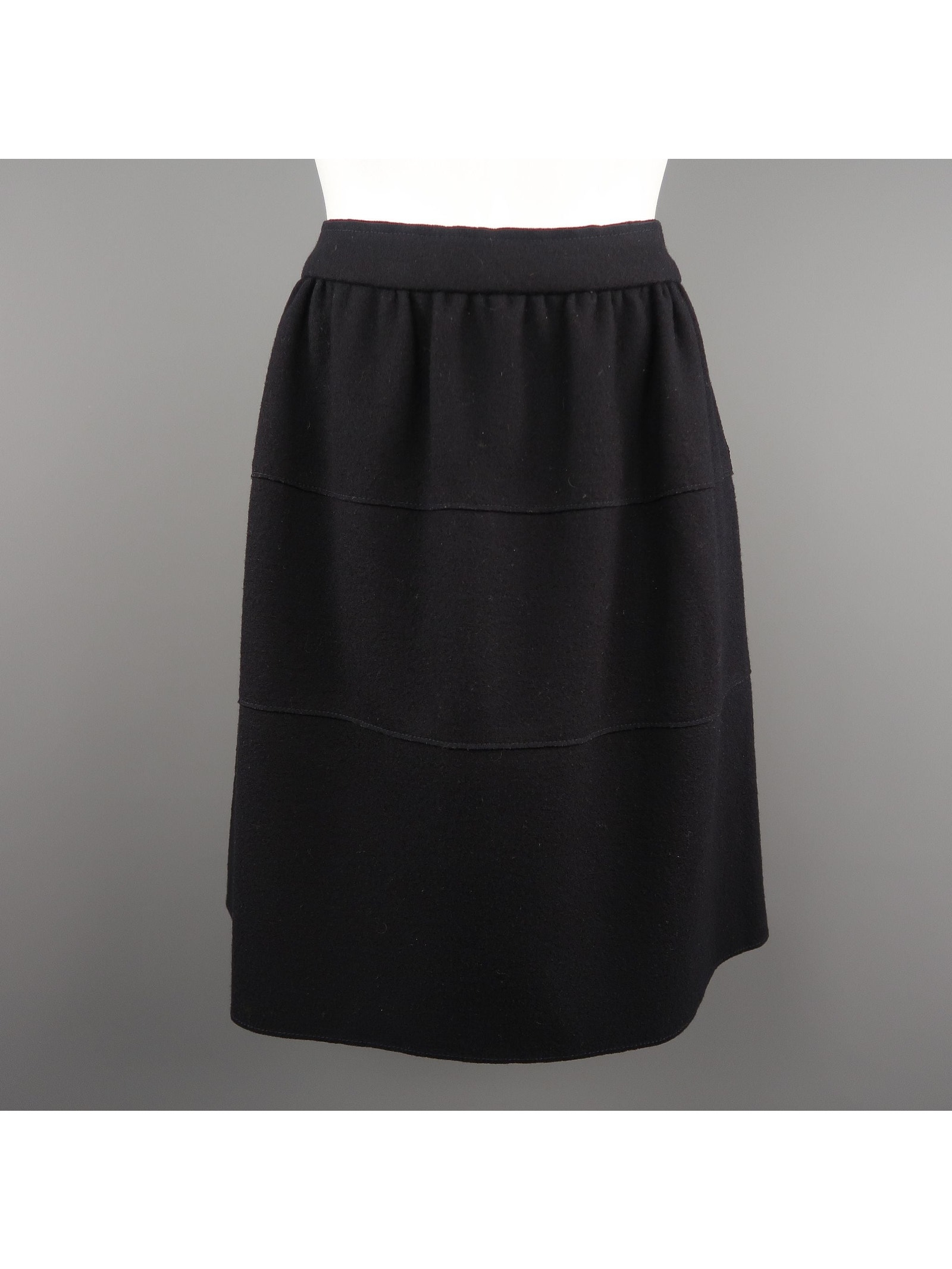 Prada Size Us 4 / It 40 Black Virgin Wool Gathered Circle Skirt